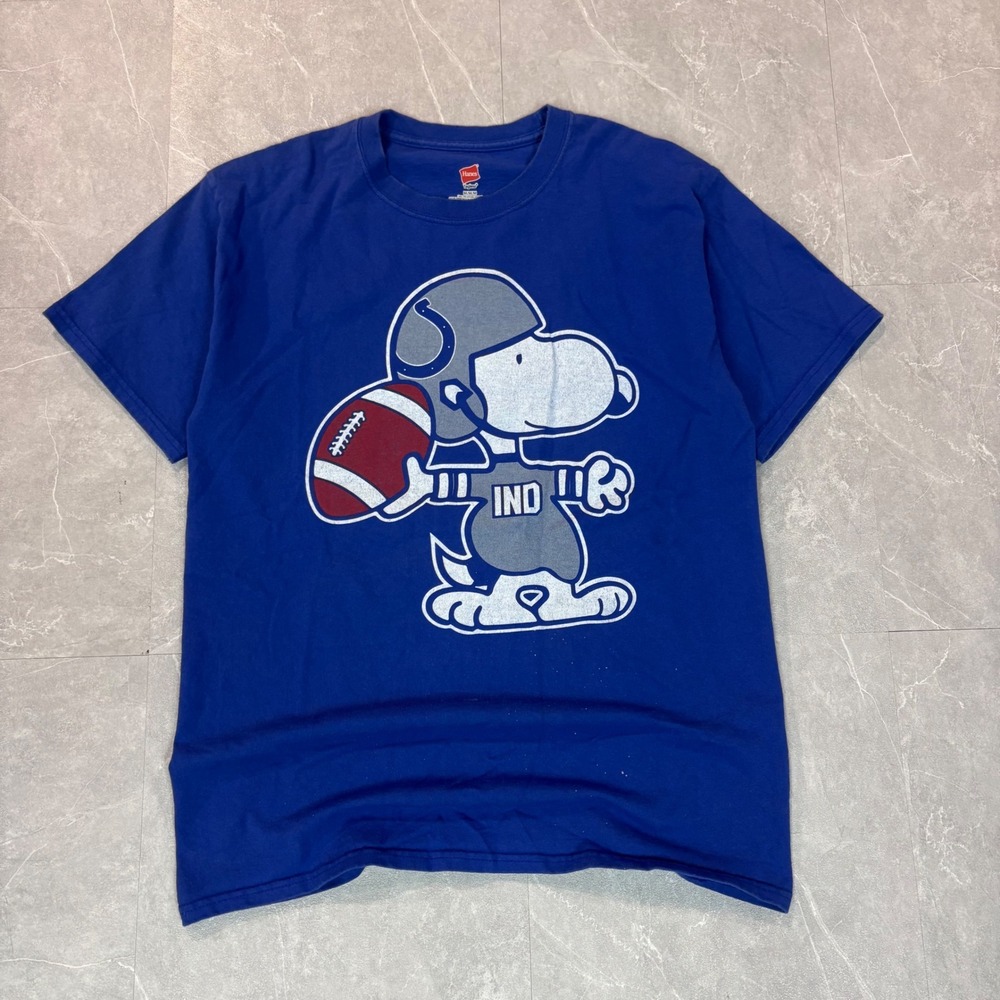 Hanes‎ Snoopy Indianapolis Colts T-Shirt Mens Medium Blue Peanuts Football IND